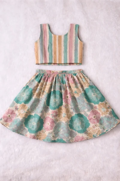 Pale Blue Floral skirt set