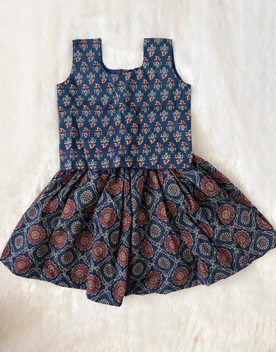 Blue ajrakh skirt set