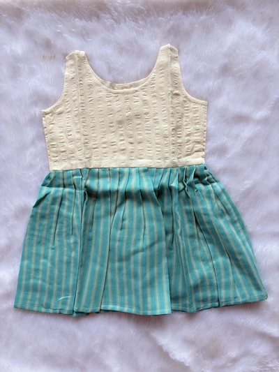 Muslin half white frock with blue