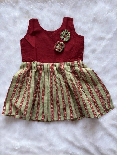 Maroon and green cotton frock
