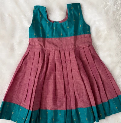 Pink and teal border frock