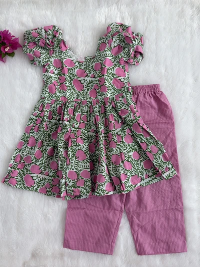 Pink kantha kurta set