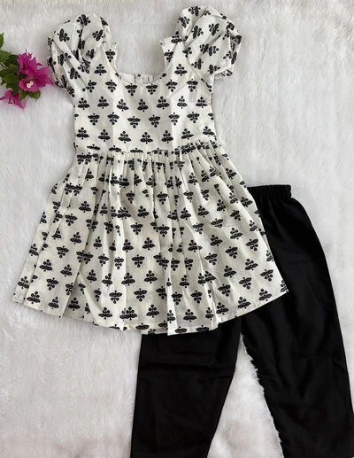 Black and white kurta set
