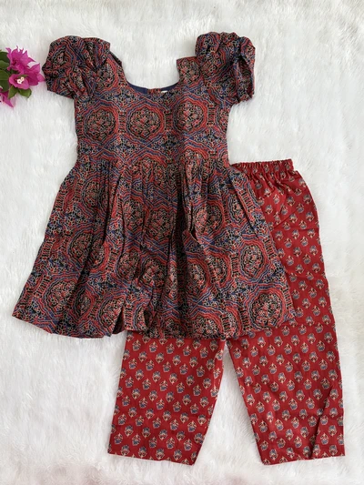 Red ajrakh kurta set