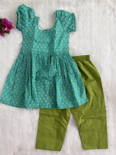Green floral kurta set