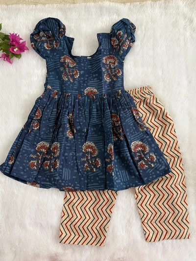 Blue zigzag kurta set