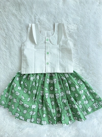 White and green skirt set