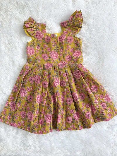 Yellow floral kantha frock