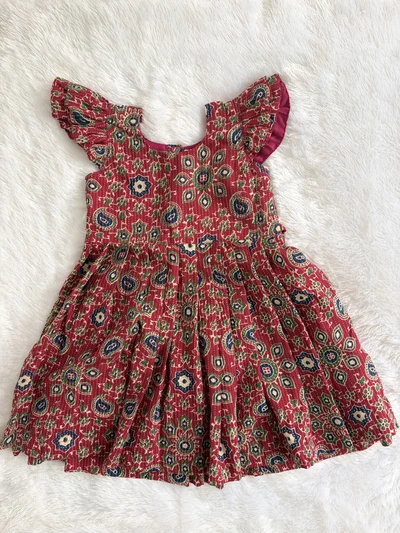 Red ajrakh kantha frock