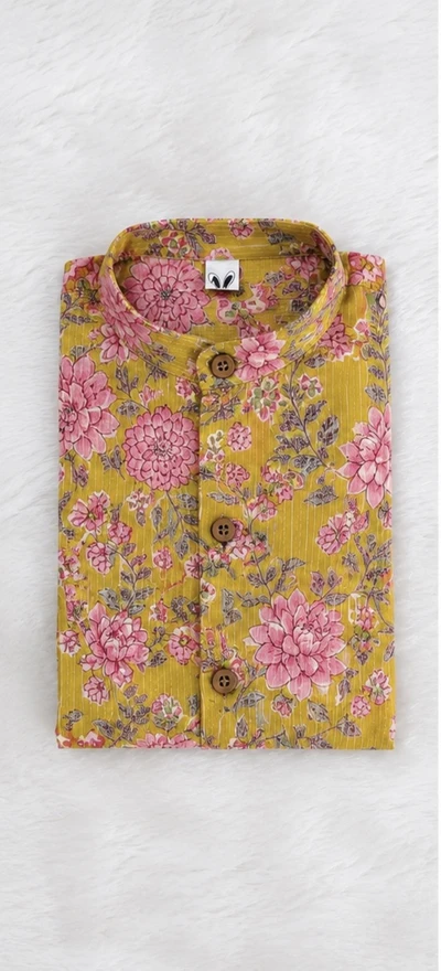 Yellow floral kantha shirt