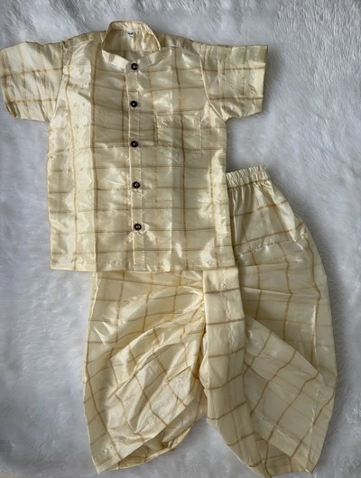 Cream silk dhoti set