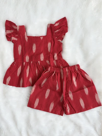 Red ikat shorts set