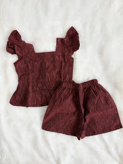Maroon ikat shorts set