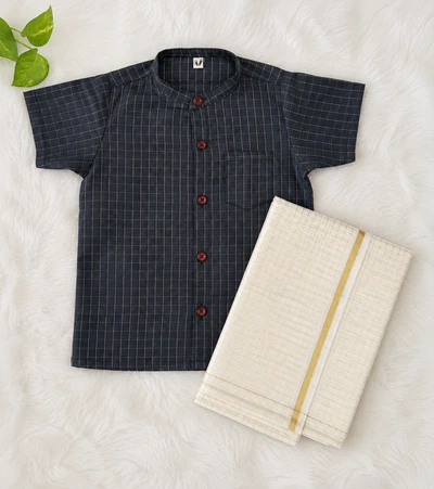 Onam - Blue Shirt with vesti