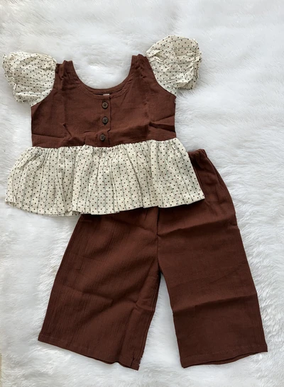 Brown Muslin pant set - girls