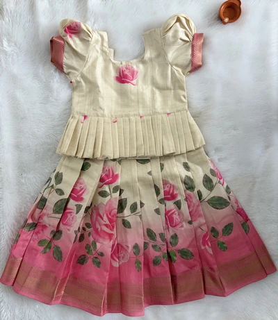 White pink floral pavadai sattai