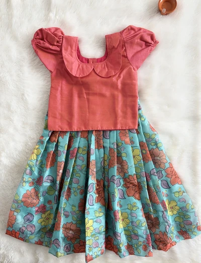 Orange Turquoise skirt set