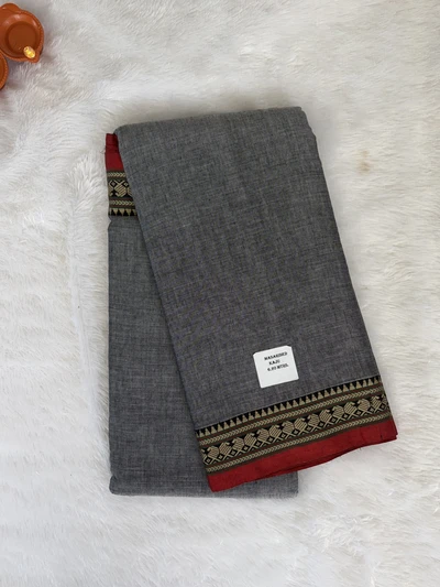 GREY AND RED cotton saree