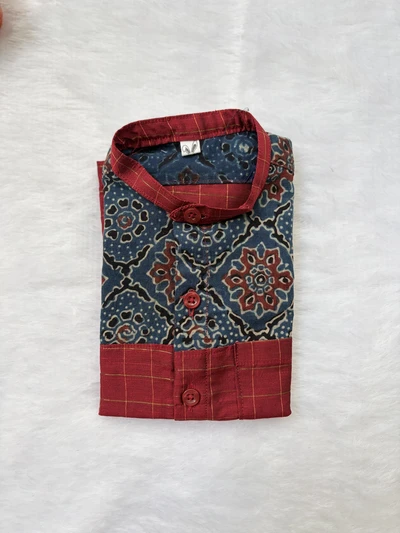 Red ajrakh silk shirt