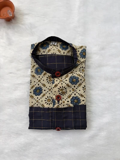 Blue ajrakh silk shirt