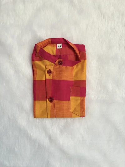 Yellow and pink check silk shirt