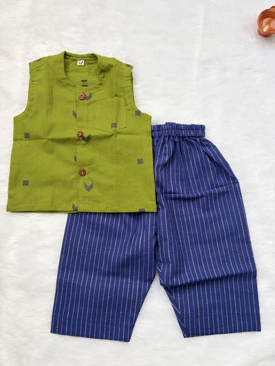 Handloom jabla set - Blue and green