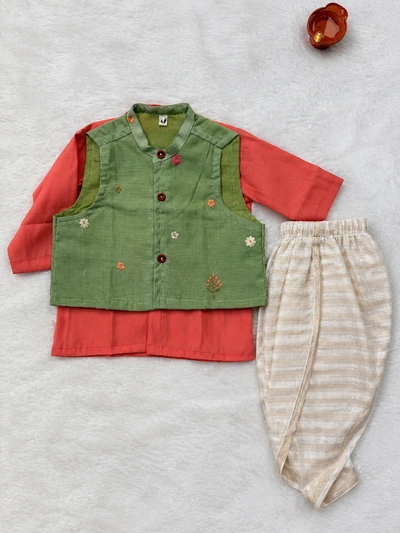 Peach and green Overcoat set
