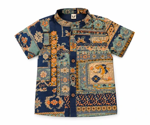 Patch work dark blue shirt