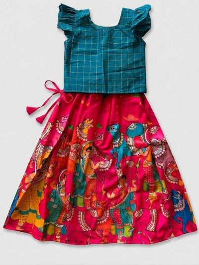Kalamkari skirt set - Blue and pink