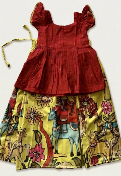 Kalamkari skirt set - Marron and green