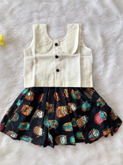 White and black owl skirt set