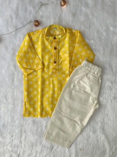 Diwali yellow bandhini kurta set