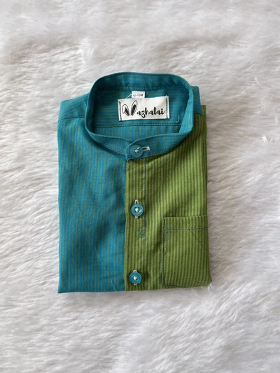 Blue green half and half shirt