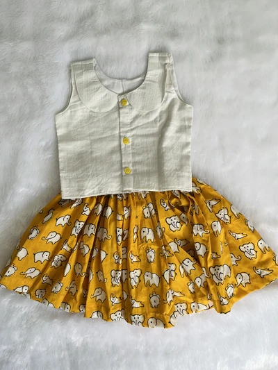 White Yellow skirt set