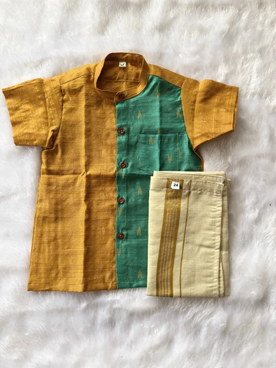 Yellow and teal butta vesti set