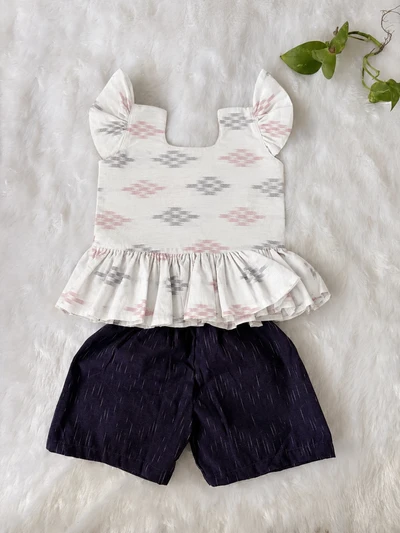 White ikat shorts set