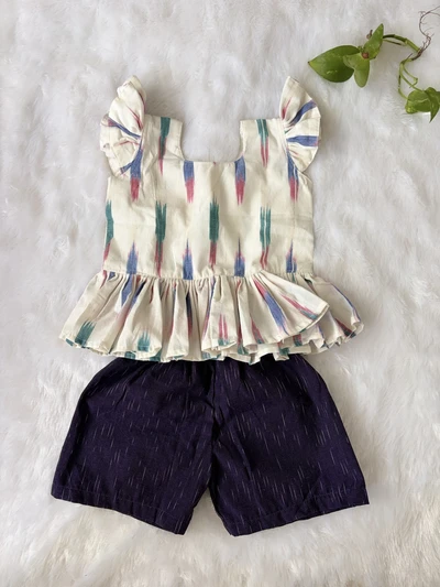 White ikat shorts set