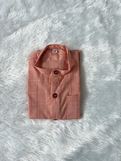 Peach zari check cotton shirt